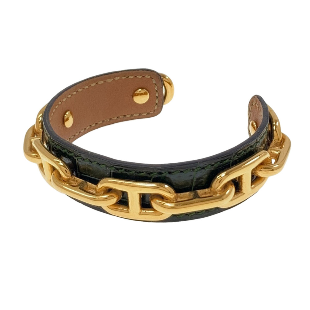 HERMES Green Leather Charm Bracelet
